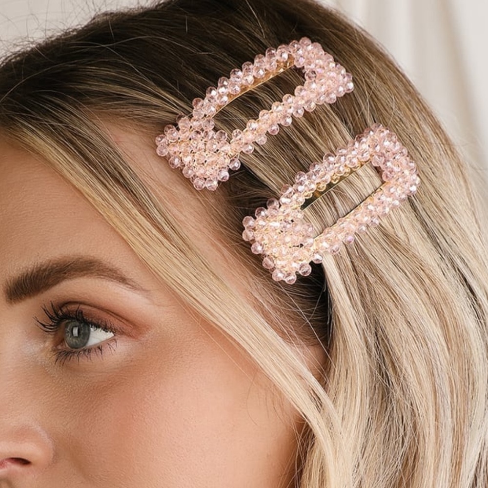 NEVER WORN Pink Beaded Hair Clips